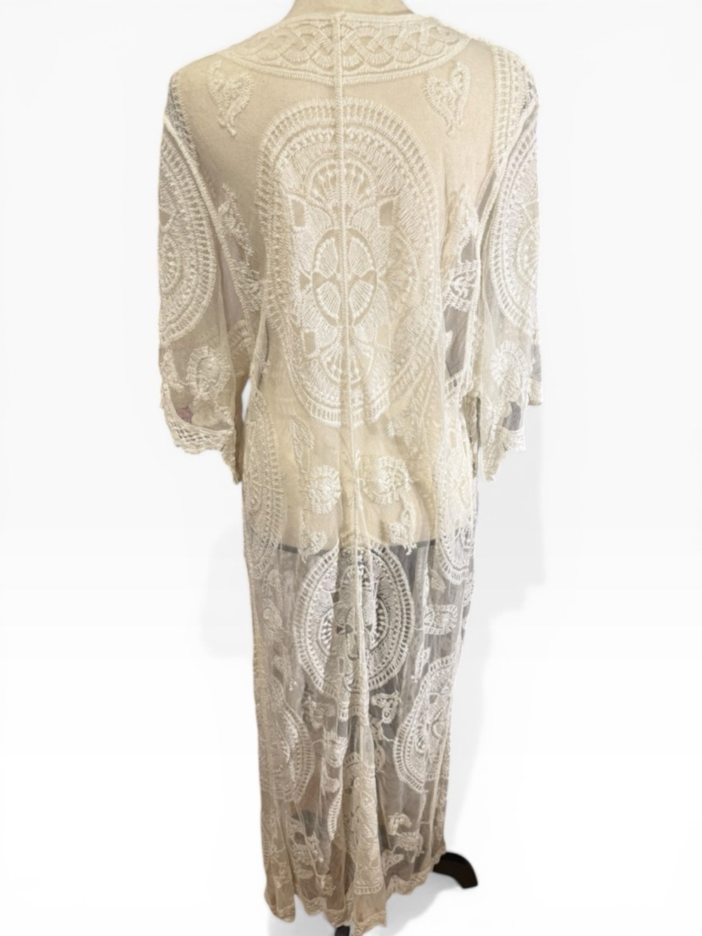 Sheer Lace Long Duster in Eggshell - Picture 5 of 6